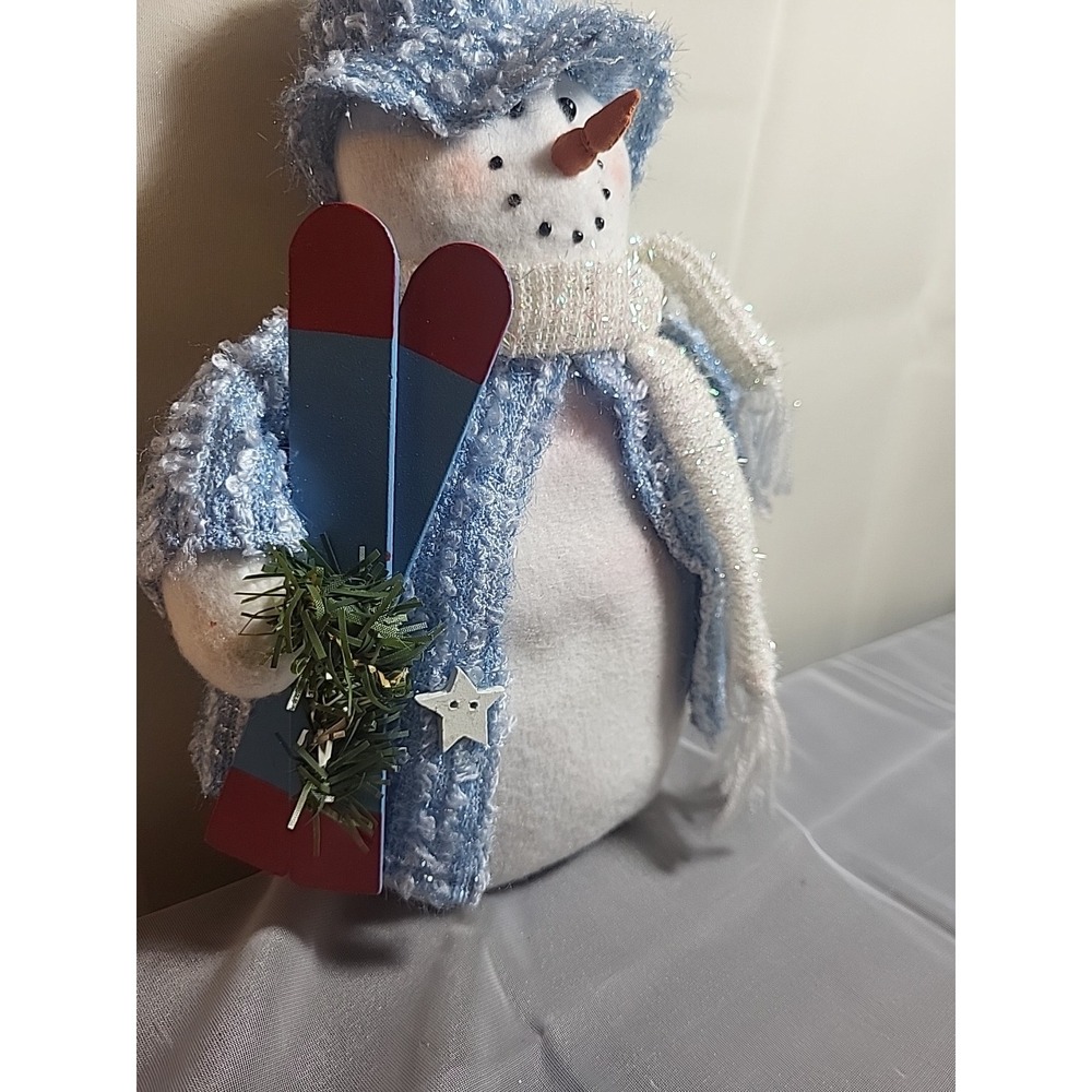 Sparkling Blue Skier Snowman Vtg - Picture 2 of 5